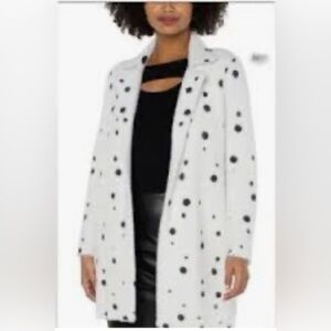 NWT Liverpool sweater coat. fuzzy white w/black polka dots.